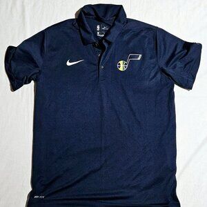 NIKE UTAH JAZZ BASKETBALL DRI FIT NAVY WHITE POLO LARGE L EUC